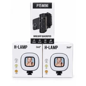 مینی سه پایه و گریپ نگهدارنده موبایل مدل P15 Mini Grip Quadripod به همراه رینگ لایت H-Lamp 360° کد 1382